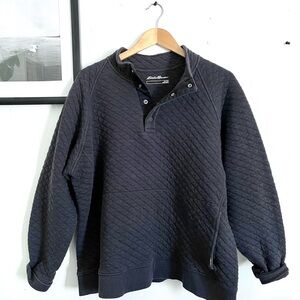 Eddie Bauer Navy Quilted Half Snap Collared Sweatshirt w/ Pockets